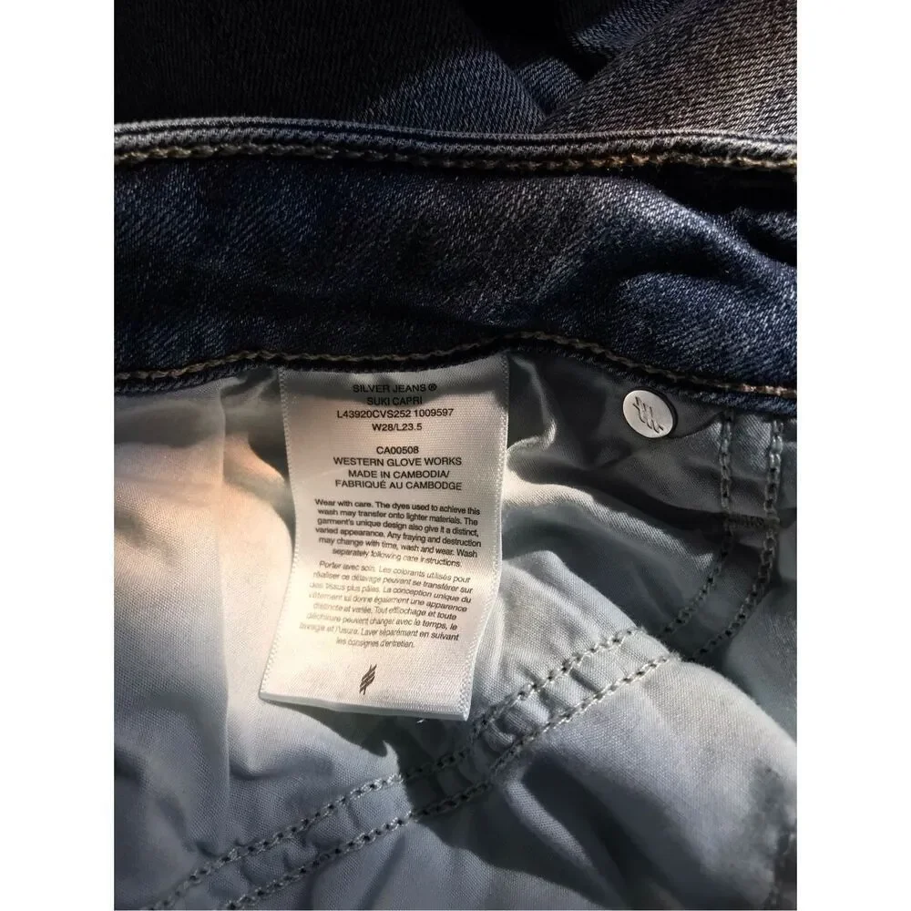 Silver suki Jean Capri Size 28 blue denim distressed cotton blend